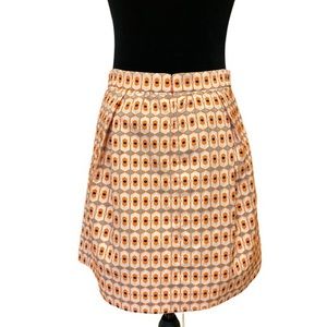 J.Crew Box-Pleated Coral/Gray/Black Geometric Textile Print A-line Skirt